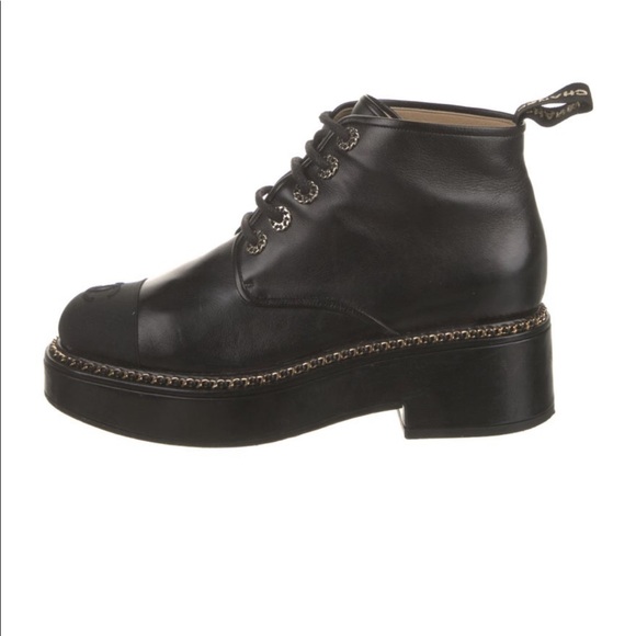 Chanel 2020 CC Chain Link Lace-up Combat Boots - Picture 3 of 6